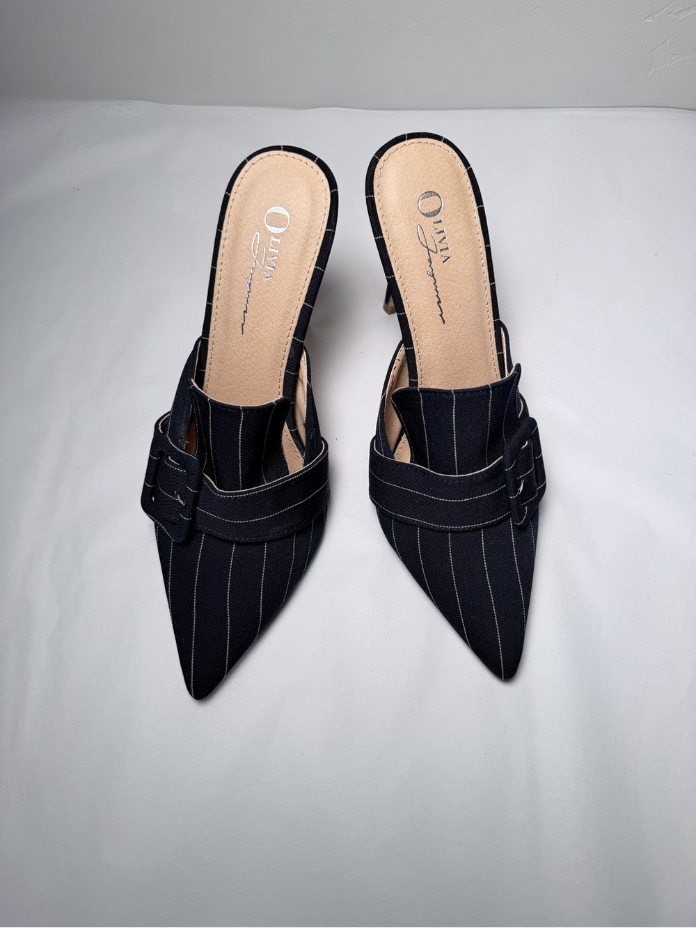 Olivia Navy Blue Pinstripe Pointed Heel